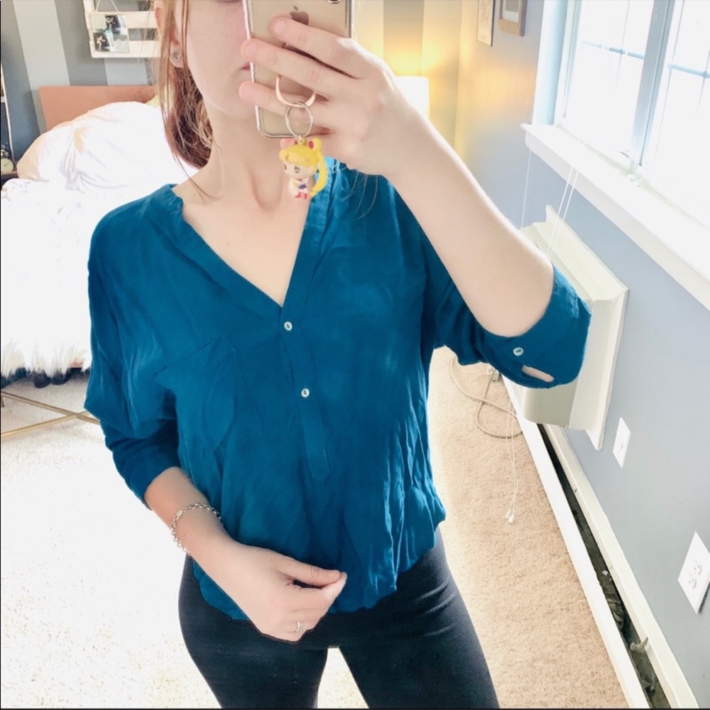 Zara high low teal top